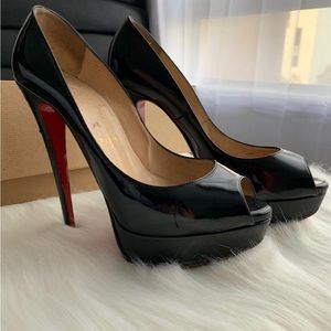 Christian Louboutin Lady Peep Black Patent Leather Pumps